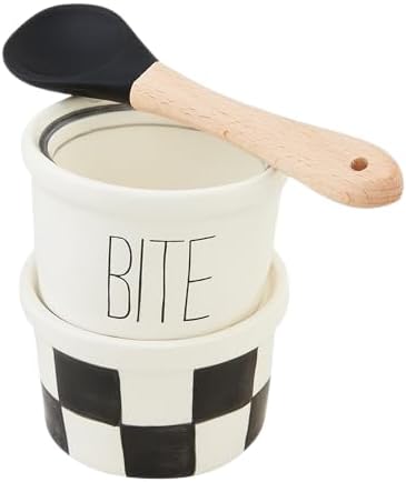 Mud Pie Bite Enjoy Tidbit Set ramekin 2 x 3 dia  spoon 4 WHITE