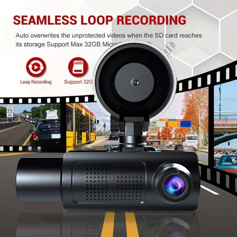 1080P DVR Dash Camera Front & Inside & Rear Camera Driving Recorder with 3.16 Inch IPS Screen 170° Wide Angle Support Clear Night-Vision Collision Locking Loop Recording - Image 5