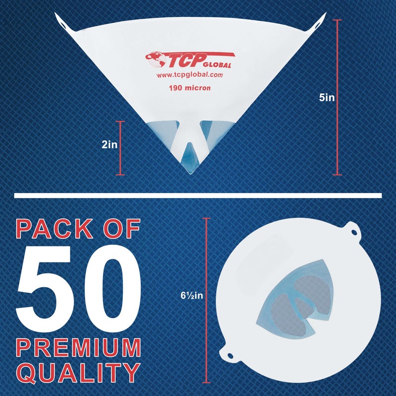 TCP Global - فلاتر طلاء دقيقة 190 ميكرون (عبوة 50) - مصفاة مخروطية من النايلون الأزرق النقي - فلاتر طلاء للمركبات، المنازل والهوايات - Image 2