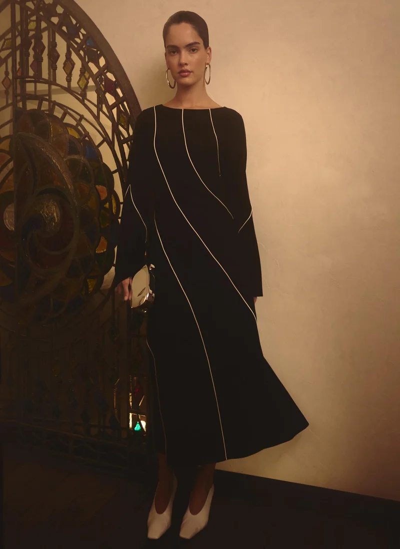 Lichi Fitted viscose midi dress with contrasting pattern