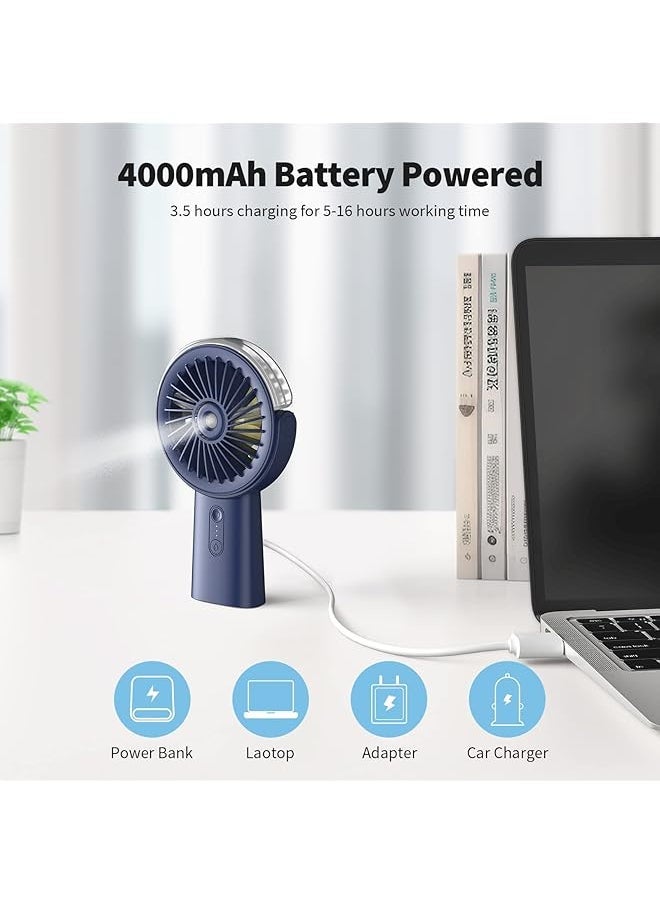 erorex Misting Fan Portable Fan With Mist 4000 Mah Rechargeable Handheld Fan Battery Operated Water Spray Mister Fan Small Personal Hand Held Fan Power Bank For Travel Men Women Dark Blue - Image 3