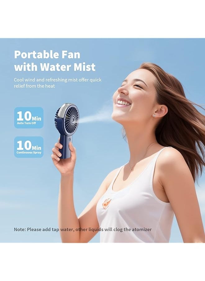 erorex Misting Fan Portable Fan With Mist 4000 Mah Rechargeable Handheld Fan Battery Operated Water Spray Mister Fan Small Personal Hand Held Fan Power Bank For Travel Men Women Dark Blue - Image 2