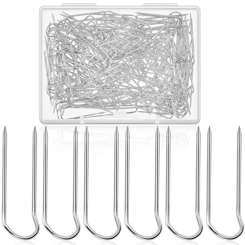 MTLEE 200 Pieces Fork Pins for Quilting Sewing UShaped Stainless Steel Sewing Pins 09 Inch Long Double Needlecraft Blocking Stainless Steel Upins for DIY Shadow Box Jewelry Craft Making