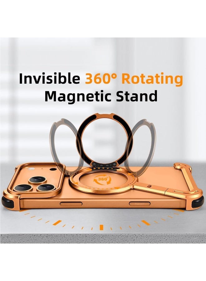 Oatsbasf Minimalist Aluminum iPhone 17 Pro Max Case with 360° Rotating Kickstand | Shock-Absorbent Slim Protective Bumper Z Cover | Frameless Design for Sleek Look | Cosmic Orange - Image 2