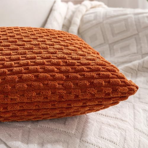 Cozoomy Set of 4 Burnt Orange Decorative Throw Pillow Covers 18x18 Inch Corduroy Pillow Covers for Bed Couch Sofa Living Room Soft Square Cushion Cases - Image 4
