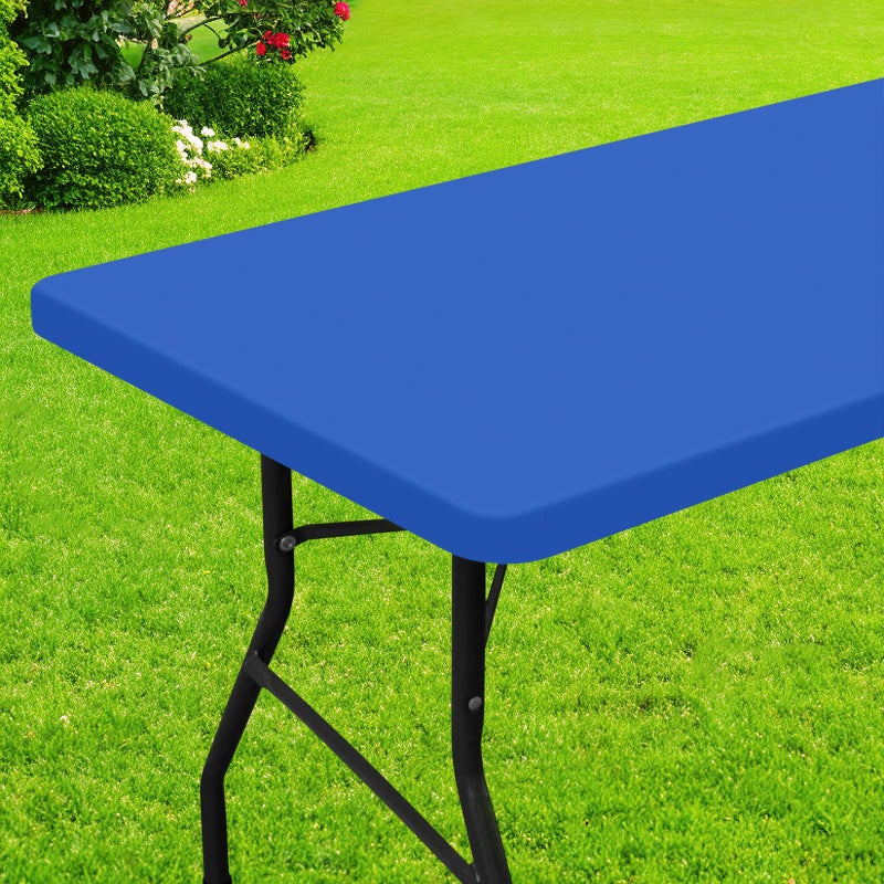 Smiry Rectangle Picnic Table Cloth Waterproof Elastic Fitted Tablecloths for 6 Foot Tables Washable Polyester Table Cover for Camping Indoor and Outdoor Blue 30x72