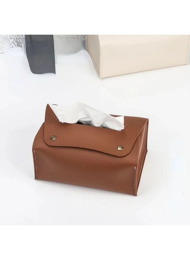 Brown Rectangular Tissue Box Cover Faux Leather Case For Living Room Office Desk - Image 5