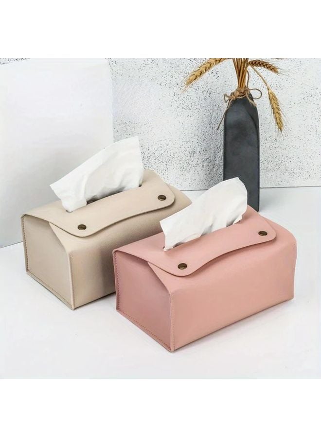 Brown Rectangular Tissue Box Cover Faux Leather Case For Living Room Office Desk - Image 2