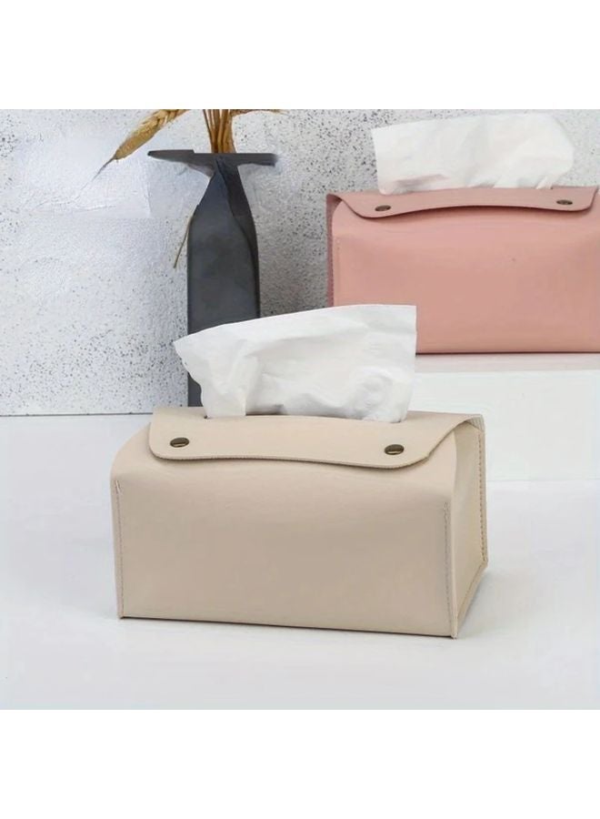 Brown Rectangular Tissue Box Cover Faux Leather Case For Living Room Office Desk - Image 4