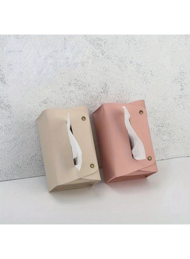 Brown Rectangular Tissue Box Cover Faux Leather Case For Living Room Office Desk - Image 3