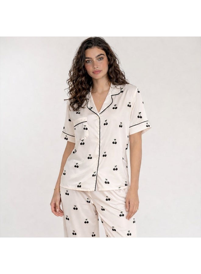 Printed soft satin pajama set - Image 2