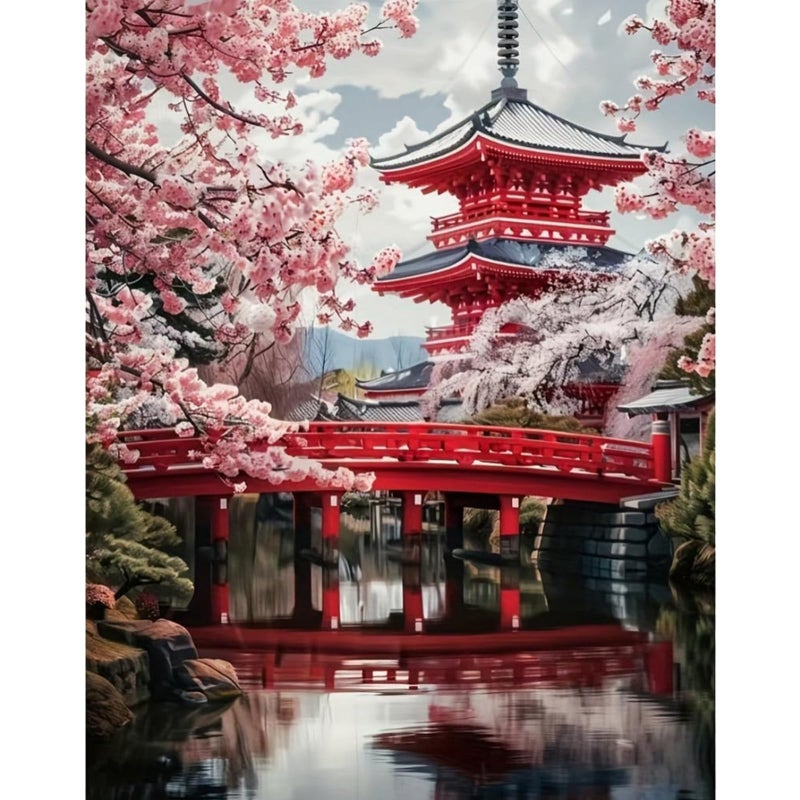 KTHOFCY 5D DIY Diamond Painting Kits for Adults, Cherry Blossoms Flower Full Drill Embroidery Cross Stitch Crystal Rhinestone Paintings Pictures Arts Wall Decor Painting Dots Kits 11.8X15.7 inch - Image 1