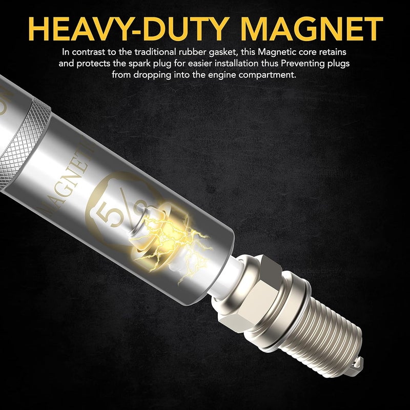 5/8" Swivel Magnetic Spark Plug Socket, 3/8" Drive x 10" Total Length | Enhanced Magnetic Design With Thin Wall Socket, Cr-v Steel (LX-122) - Image 3