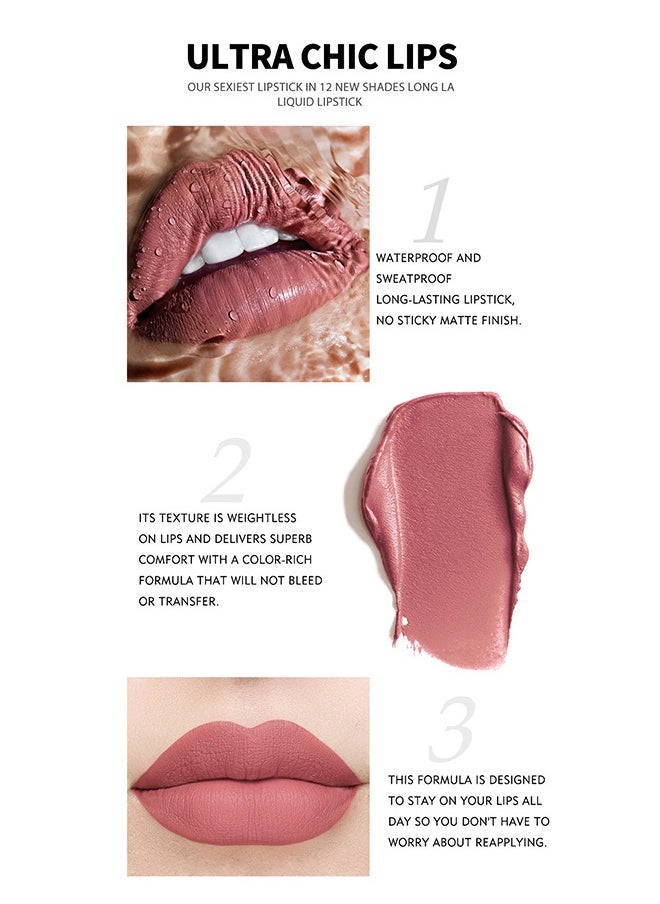 Julystar - Beauty Matte Liquid Lipstick Long Lasting Up To 16 Hous,Nude Velvet Lip Gloss Lip Stain Can Let Your Lip Look Fuller(03#) - Image 1