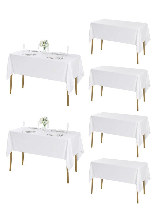 Fokitut 6 Pack Rectangle Tablecloth, 60x102 Inch, Stain Resistant and Wrinkle Polyester Table Cloth, Fabric Table Cover for Kitchen Dining, Wedding, Party, Holiday Dinner-White - Image 1