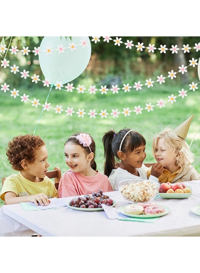 A1diee 4Pcs Summer Daisy Groovy Boho Garland Felt Artificial White Flower Vines Banner Spring Daisy Party Supplies Flower Garlands Aesthetic Indoor Outdoor Decoration for Wall Patio Nursery Home Room - Image 4