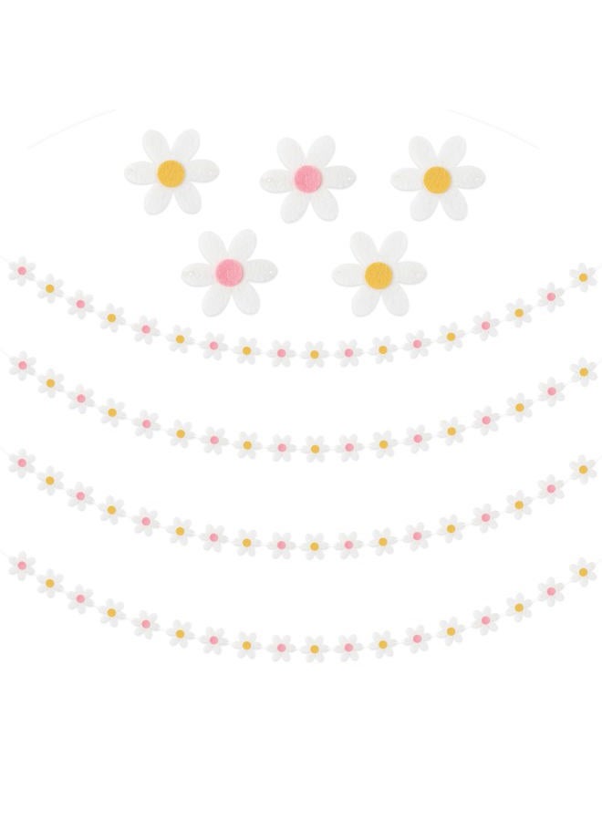 A1diee 4Pcs Summer Daisy Groovy Boho Garland Felt Artificial White Flower Vines Banner Spring Daisy Party Supplies Flower Garlands Aesthetic Indoor Outdoor Decoration for Wall Patio Nursery Home Room - Image 1