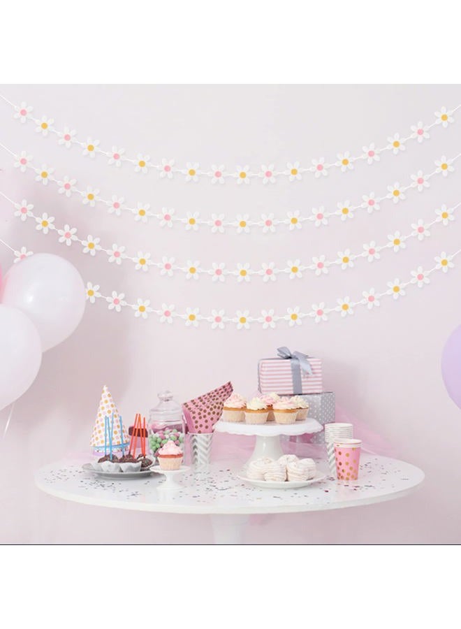A1diee 4Pcs Summer Daisy Groovy Boho Garland Felt Artificial White Flower Vines Banner Spring Daisy Party Supplies Flower Garlands Aesthetic Indoor Outdoor Decoration for Wall Patio Nursery Home Room - Image 3