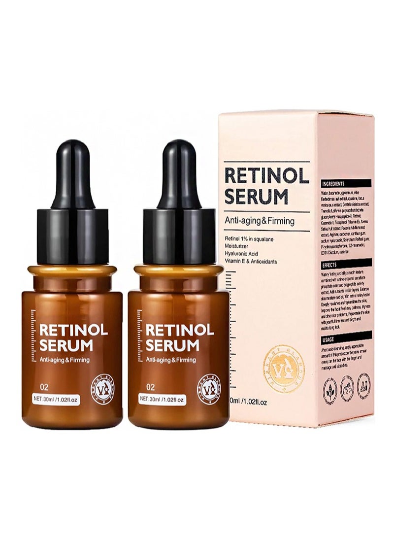 Vibrant Glamour Retinol serum, Anti-aging firming, Face Anti-Wrinkle Serum, Reduce Dry Lines and Fine Lines, 30ml per bottle (Face Serum, 2 pcs)  - Image 1
