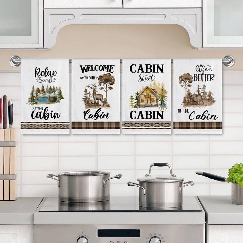 pinata Cabin Decor, Log Cabin Kitchen Towels Set of 4, Rustic Farmhouse Dishes Hand Towels for Home Kitchen Housewarming Gifts - Image 2