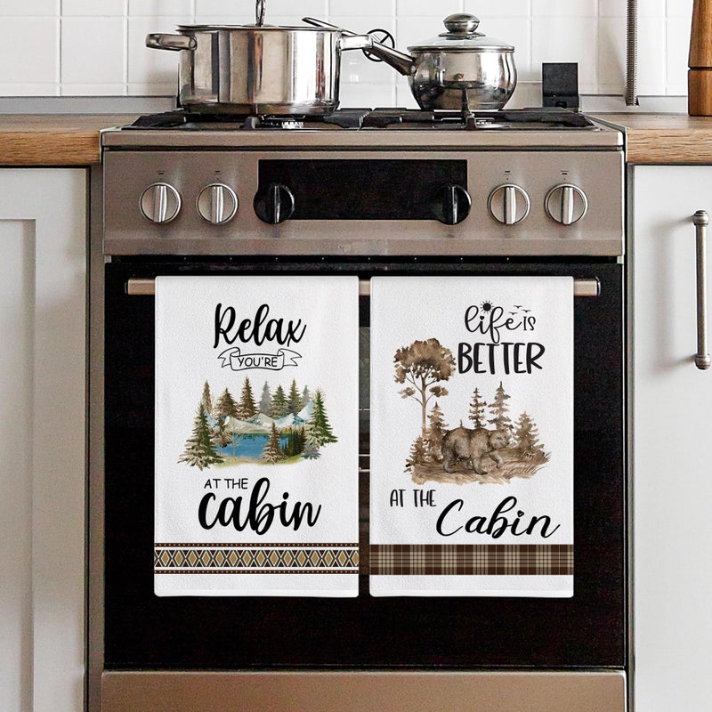 pinata Cabin Decor, Log Cabin Kitchen Towels Set of 4, Rustic Farmhouse Dishes Hand Towels for Home Kitchen Housewarming Gifts - Image 4