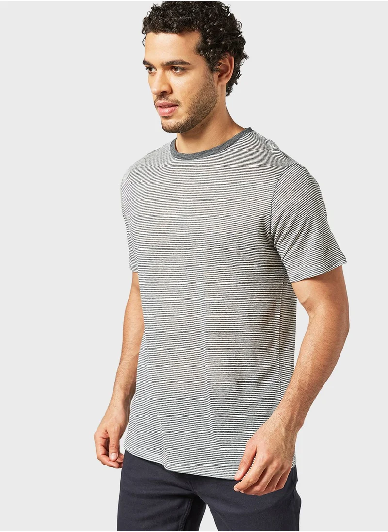 Mango Man Striped Crew Neck T-Shirt