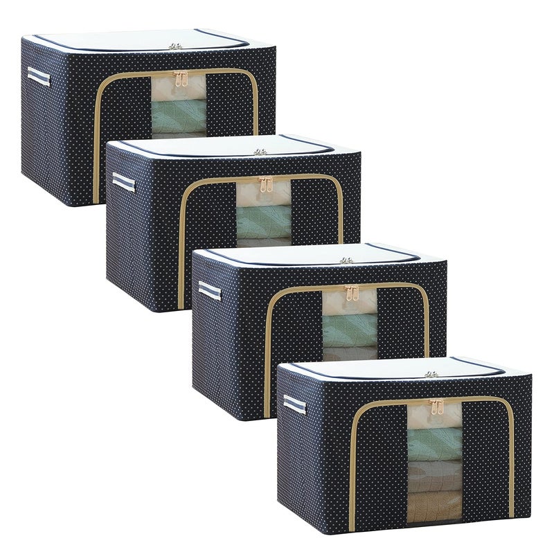 YAN WU YING Steel Frame Oxford Cloth Quilt Storage Box Folding Wardrobe Fabric Extra Large Storage Bag Navy66L x 4Pcs  - Image 1