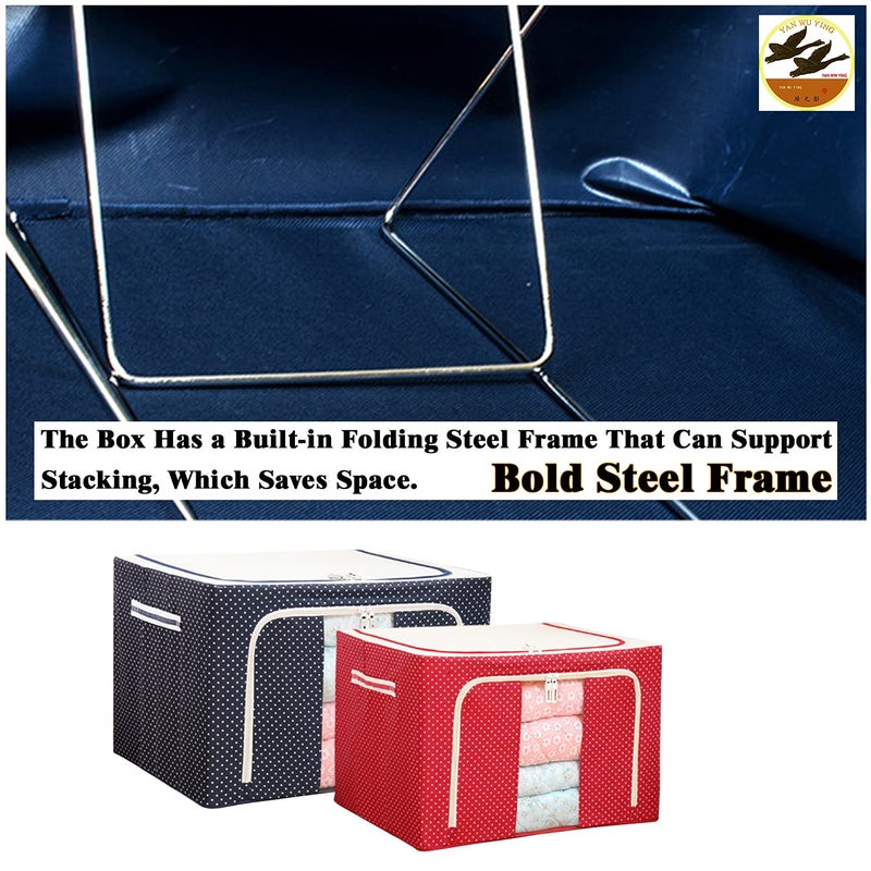 YAN WU YING Steel Frame Oxford Cloth Quilt Storage Box Folding Wardrobe Fabric Extra Large Storage Bag Navy66L x 4Pcs  - Image 5