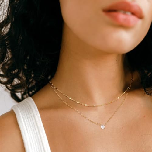 BERISO 14K Gold/Silver Plated Choker Necklace for Women Shining Dots Station Gold Chain Necklace Beads Sparkle Chain Necklace Link Chain Exquisite Jewelry for women - Image 2