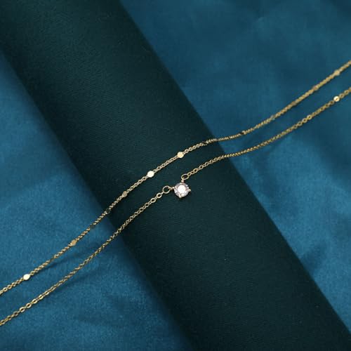 BERISO 14K Gold/Silver Plated Choker Necklace for Women Shining Dots Station Gold Chain Necklace Beads Sparkle Chain Necklace Link Chain Exquisite Jewelry for women - Image 5