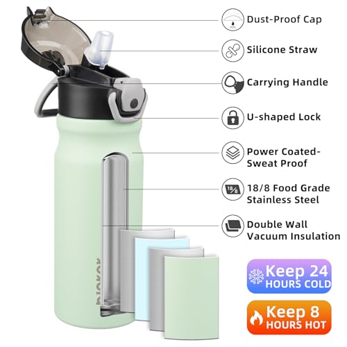 BJPKPK Stainless Steel Insulated Water Bottle with Straw Lid 18oz Reusable Metal Thermal Flask Bottles Keep Cold and HotSage - Image 3