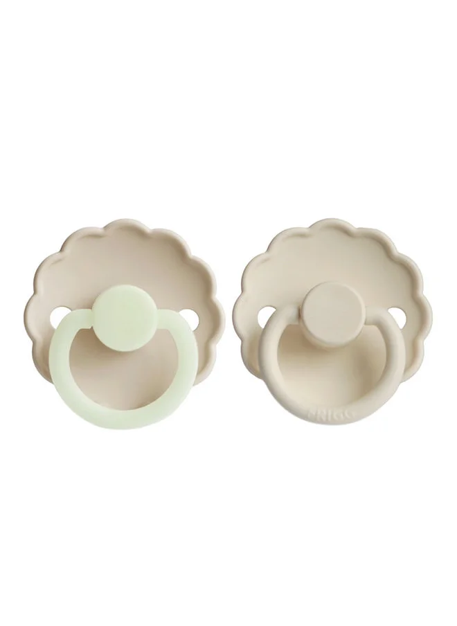 FRIGG Pack Of 2 Daisy Silicone Baby Pacifier 0-6M, Cream Night/Cream - Size 1