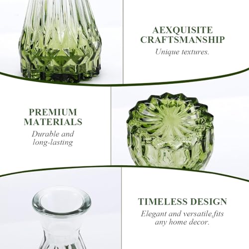 HASTHIP® 10pcs Glass Vase Set for Flowers, Transparent Green Gradient Glass Vases Decor Home Flower Vases Retro Embossed Bud Vase Set for Floral Arrangements - Image 5