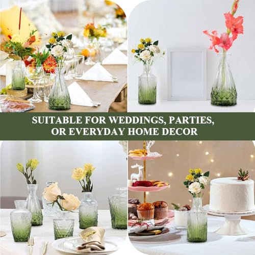 HASTHIP® 10pcs Glass Vase Set for Flowers, Transparent Green Gradient Glass Vases Decor Home Flower Vases Retro Embossed Bud Vase Set for Floral Arrangements - Image 4