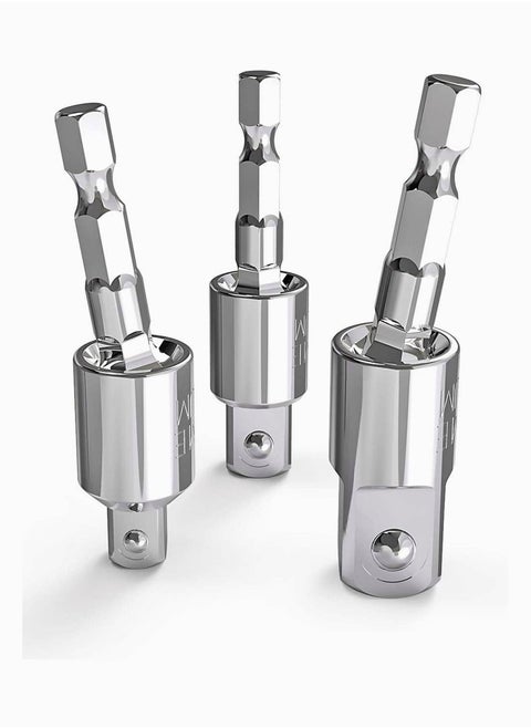 Power Drill Sockets Adapter, Impact Driver Rotatable Hex Shank Socket to Adapter 1/4" 3/8" 1/2" 3-Piece