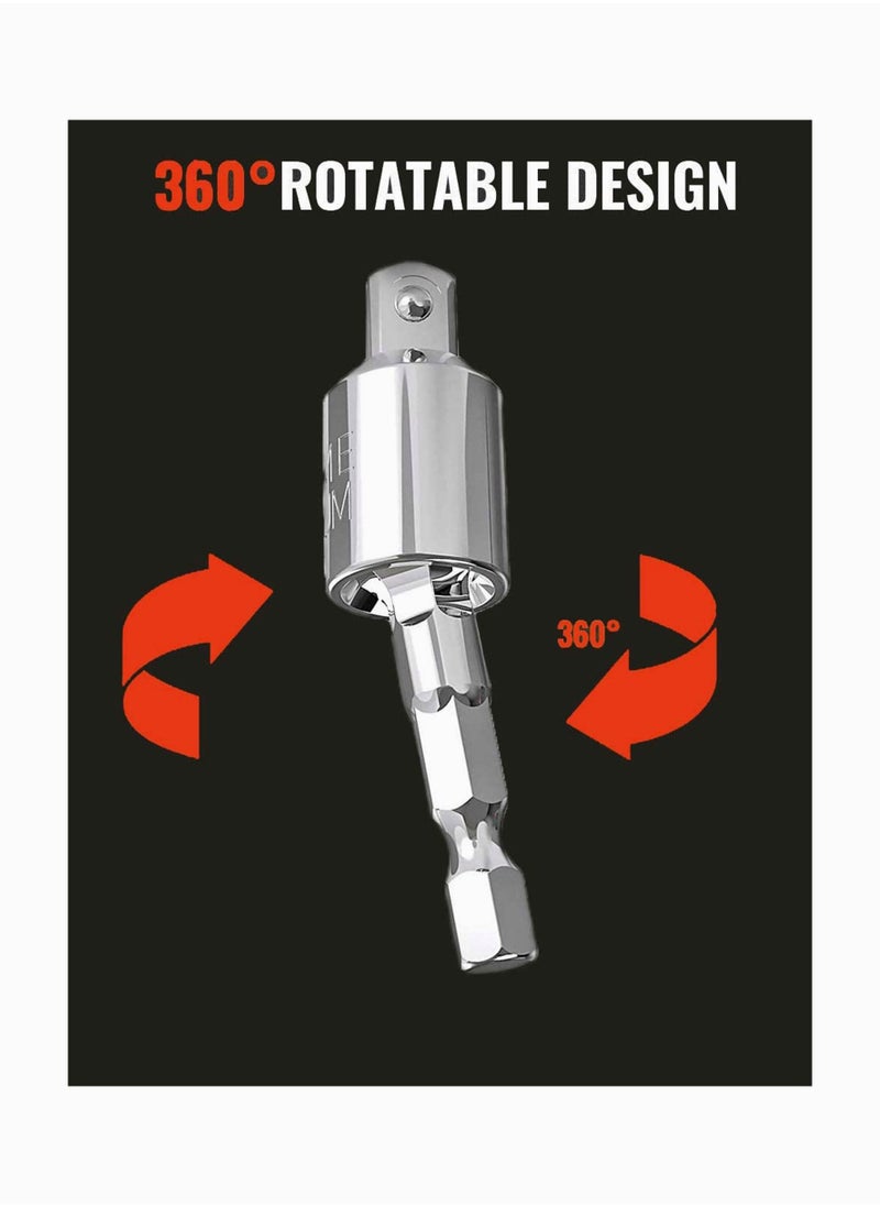 Y&D - Power Drill Sockets Adapter, Impact Driver Rotatable Hex Shank Socket to Adapter 1/4" 3/8" 1/2" 3-Piece - Image 1
