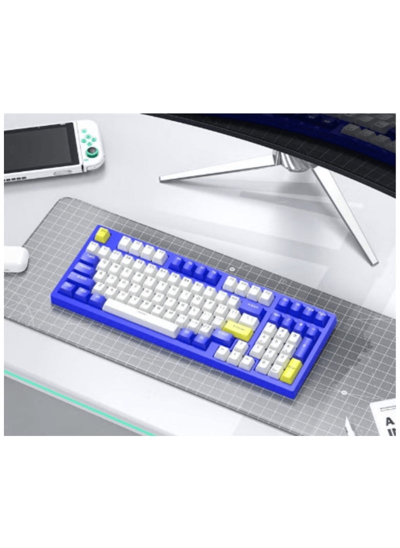 فوريف - لوحة مفاتيح الألعاب-98 ٪ مضغوط USB / USB Type-C لوحة المفاتيح الميكانيكية السلكية-RGB Backlighted-98 ENG KEYS PBT KEYCAPS-Blue Switches-لـ MAC / WIN | الأزرق ، الأبيض - Image 1