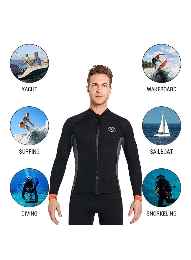 Generic Men 3mm Neoprene Long Sleeve Wetsuit Top Warm Front Zipper Wetsuits Shirts for Surfing Swimming Snorkeling Kayaking  - Image 5