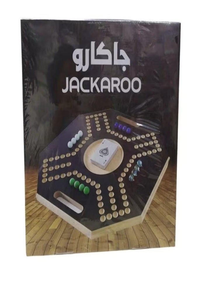 Jackaroo Board Game - Wooden Board - A Premium, Competitive, and Fun Game for 2-4 Players, with Playing Cards for All Games.