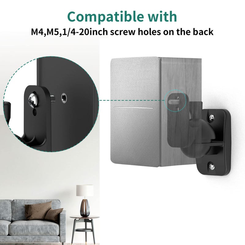 HomeMount Speaker Wall Mount Brackets - Surround & Bookshelf Speaker Wall Mounts Kit, Holds up to 8 lbs, 2 Pack, Black - Image 2