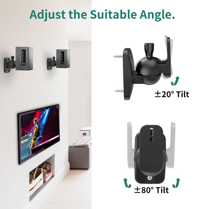 HomeMount Speaker Wall Mount Brackets - Surround & Bookshelf Speaker Wall Mounts Kit, Holds up to 8 lbs, 2 Pack, Black - Image 4