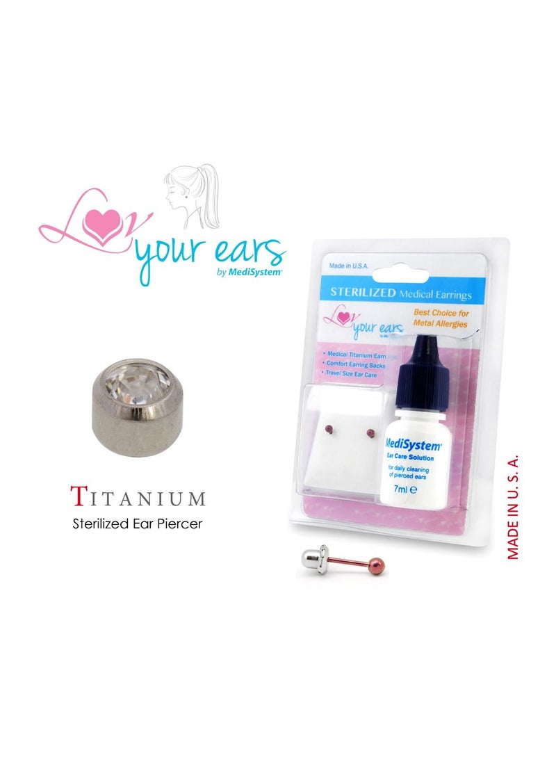 MediSystem Sterilized Medical Earrings Titanium 3mm Crystal Bezel, Made in USA  - Image 1