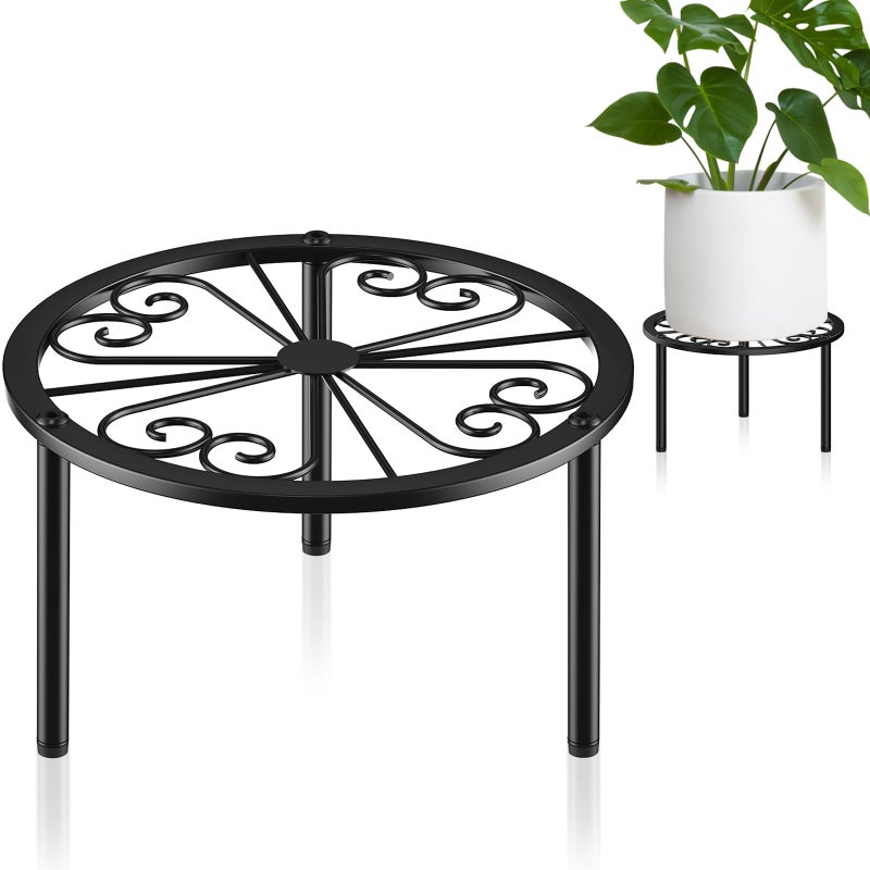 TOSKING Heavy Duty Metal Plant Stand - 7.9-inch Decorative Round Plant Stand, Adjustable Leveling Feet & Rust-Resistant Finish for Indoor/Outdoor Use - Image 1