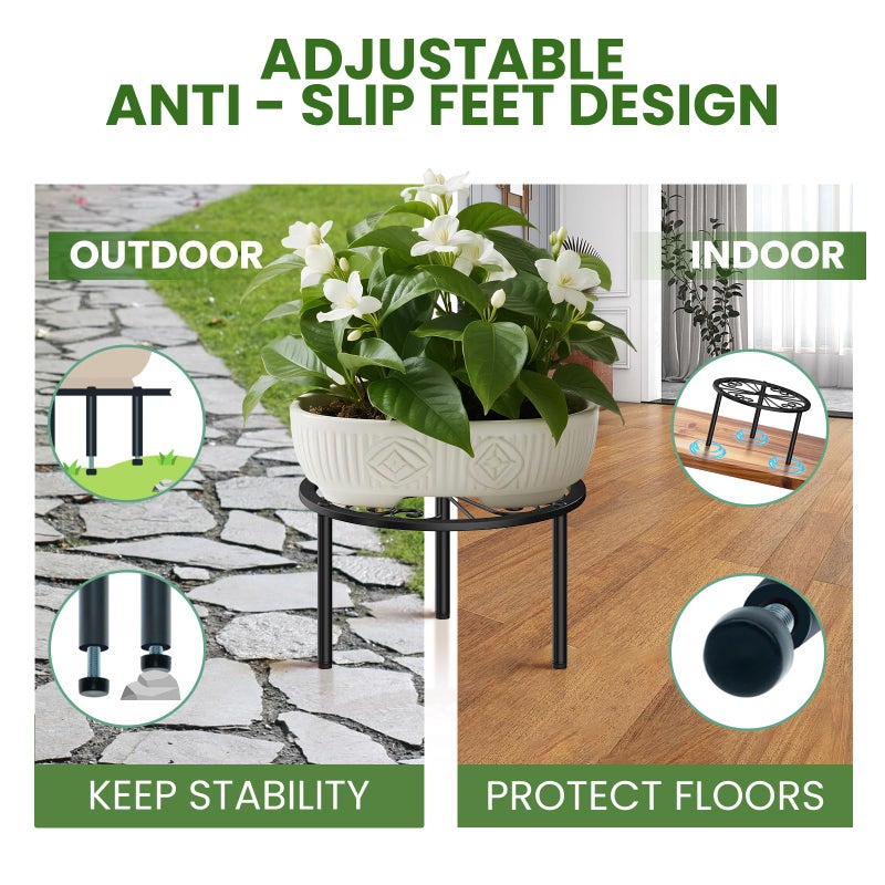 TOSKING Heavy Duty Metal Plant Stand - 7.9-inch Decorative Round Plant Stand, Adjustable Leveling Feet & Rust-Resistant Finish for Indoor/Outdoor Use - Image 5