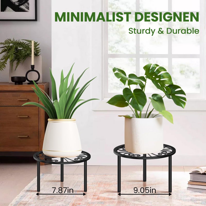 TOSKING Heavy Duty Metal Plant Stand - 7.9-inch Decorative Round Plant Stand, Adjustable Leveling Feet & Rust-Resistant Finish for Indoor/Outdoor Use - Image 4