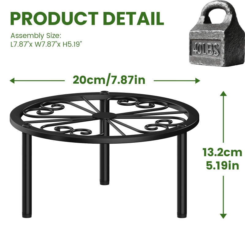 TOSKING Heavy Duty Metal Plant Stand - 7.9-inch Decorative Round Plant Stand, Adjustable Leveling Feet & Rust-Resistant Finish for Indoor/Outdoor Use - Image 3