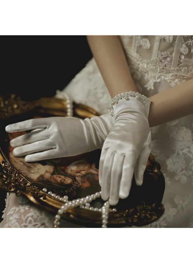 Bridal Short Gloves, Wrist Full Finger Gloves for Wedding Opera Dinner Party Dance  - Image 3