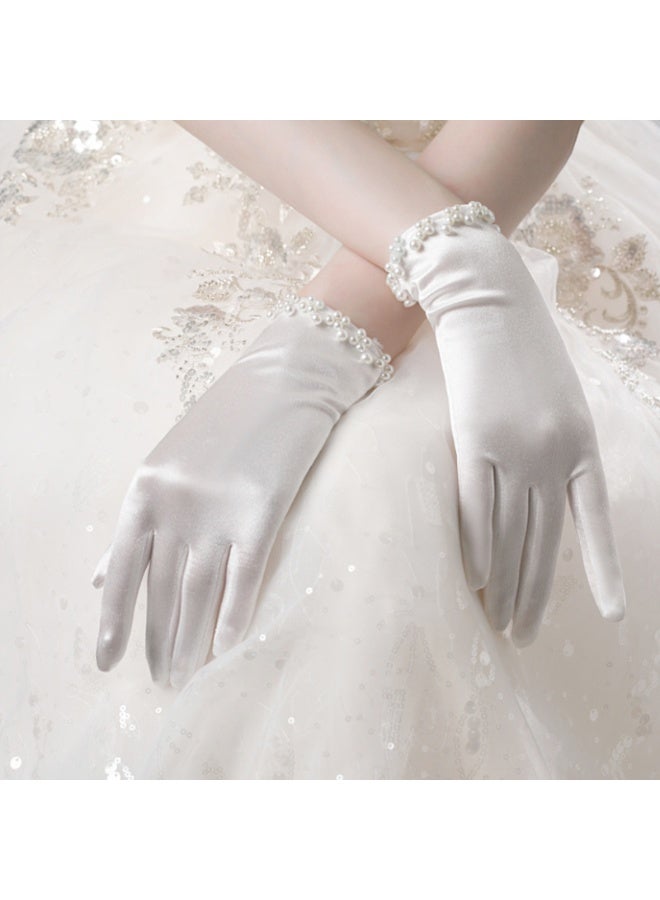 Bridal Short Gloves, Wrist Full Finger Gloves for Wedding Opera Dinner Party Dance  - Image 5