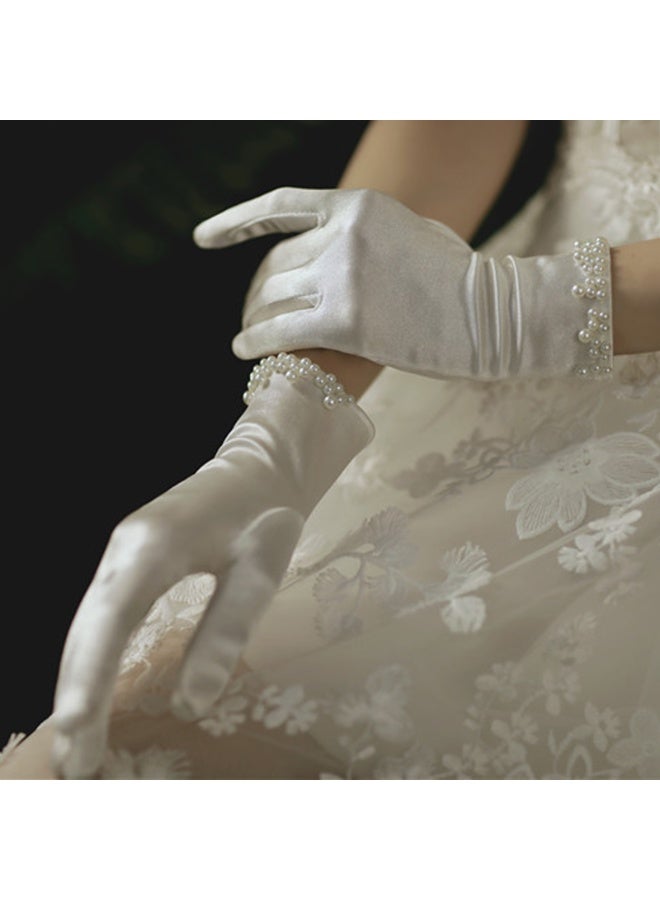 Bridal Short Gloves, Wrist Full Finger Gloves for Wedding Opera Dinner Party Dance  - Image 2