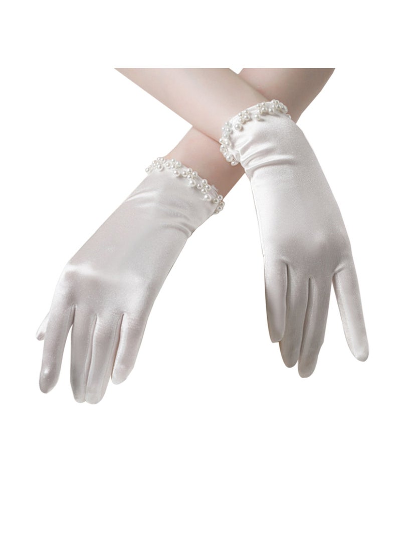 Bridal Short Gloves, Wrist Full Finger Gloves for Wedding Opera Dinner Party Dance  - Image 1
